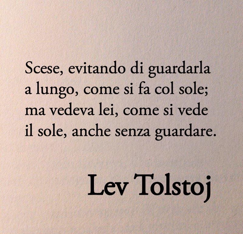 Scese, evitando di guardarla a lungo, come si fa col sole; ma vedeva lei, come si vede il sole, anche senza guardare.

Lev Tolstoj - Anna Karenina 📚