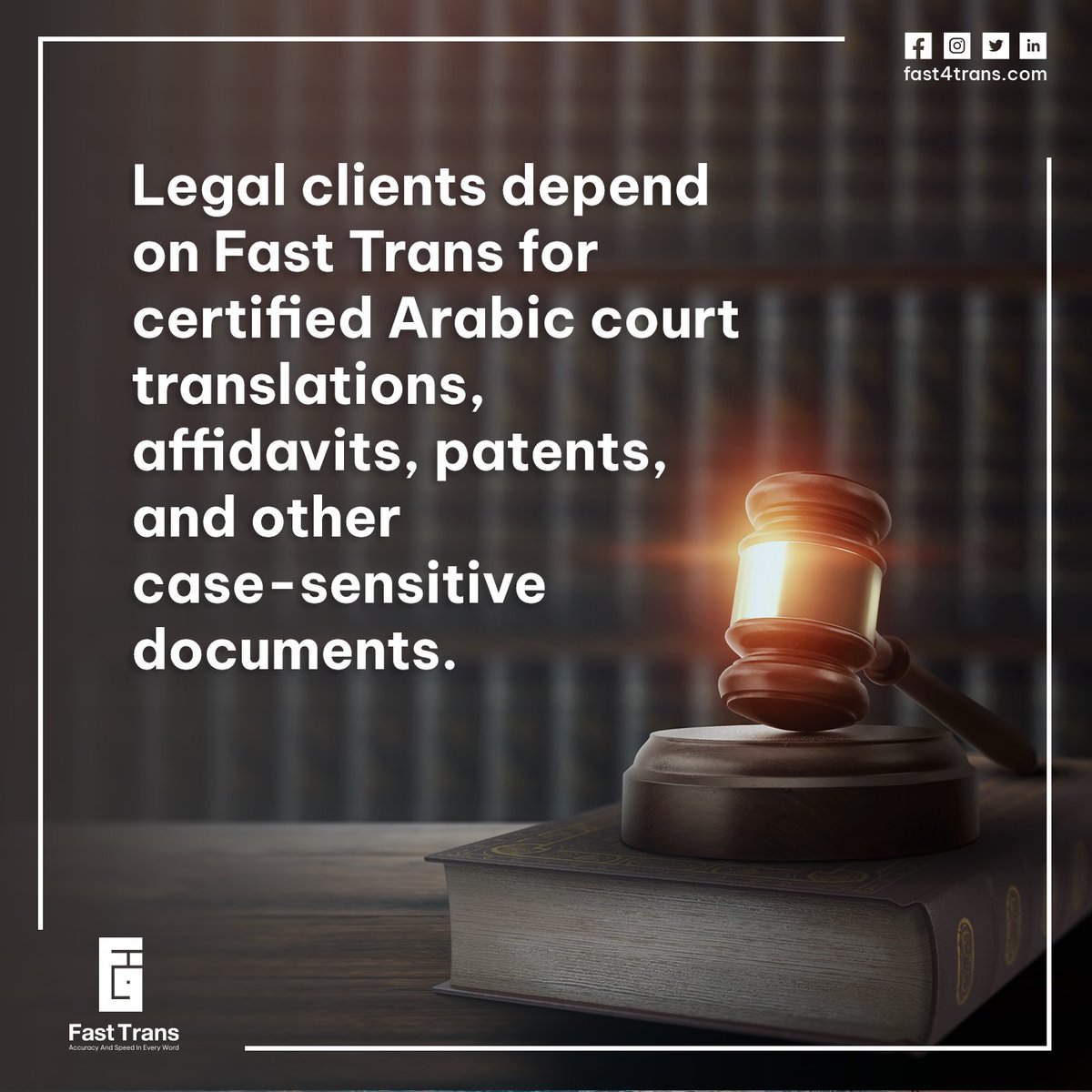 FastTrans21's tweet image. Legal clients depend on Fast Trans for certified Arabic court translations, affidavits, patents, and other case-sensitive documents. Our legal linguists have the expertise to navigate complex terminology and sensitivity requirements.
#FastTrans
#TranslationServices
#Localization