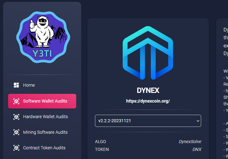 The new <a href="/dynexcoin/">Dynex</a> Non Privacy wallet has now had its audit. The changes are mostly internal function calls from the existing wallet, and of course removing the privacy aspect inside of the wallet ready for their marketplace launch. <a href="/SerpentXTech/">SerpentX Tech</a> <a href="/ChumpXd/">ChumpChangeXD</a> <a href="/SamGR55/">Samer Rahmeh</a> 

#Audit