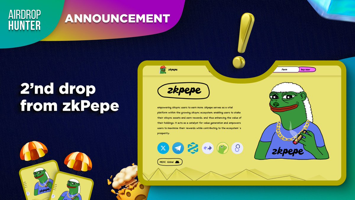🔥 Results of the zkPepe drop!

Owners of zkSync accounts on the platform received a drop of zkPepe meme coins.

You can find your wallets with the respective coin amounts in these tables:

🟡 First drop: docs.google.com/spreadsheets/d…

🟡 Second drop: docs.google.com/spreadsheets/d…

This is