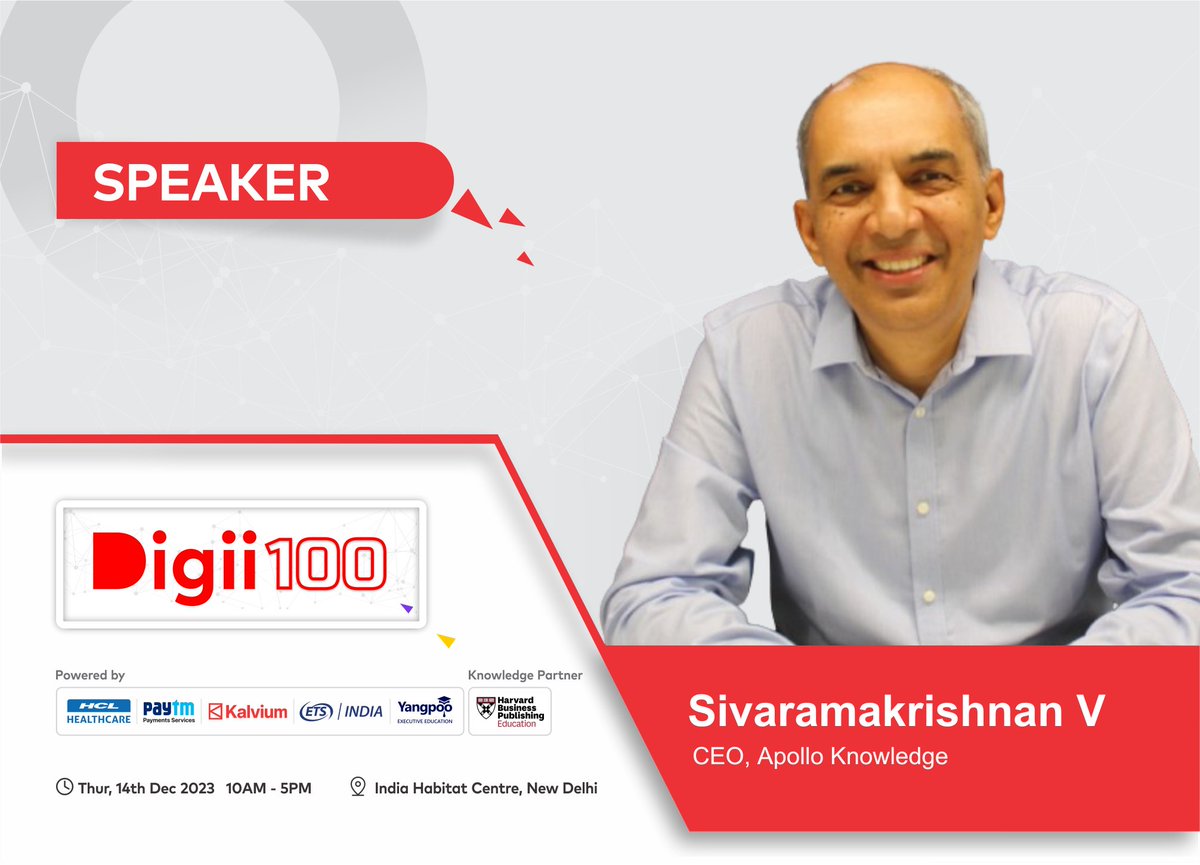 digii__official's tweet photo. Glad to share that Sivaramakrishnan Venkateswaran, Chief Executive Officer at Apollo Knowledge will be an esteemed speaker at the 𝐃𝐢𝐠𝐢𝐢𝟏𝟎𝟎 𝐒𝐮𝐦𝐦𝐢𝐭!

We look forward to his presence at the event!

Learn more! > https://t.co/k5fulh8fkq

#Digii100 #Digii100summit https://t.co/lU1Rsncvvf