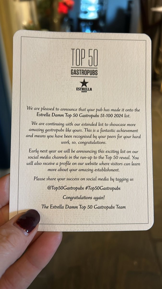 CoachHorsesRV's tweet photo. The best kind of post!! 

We are absolutely over the moon to have been included in the Top 50 Gastropubs 51-100 2024 list! 

Wonderful news to receive in the run-up to Christmas 🙌
 
#top50gastropubs https://t.co/Mke4KovxvF
