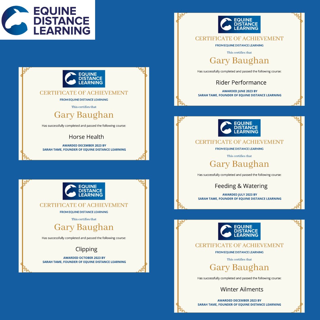 equinedl's tweet photo. An amazing achievement by Gary Baughan, who has now successfully completed ALL five of our mini courses!  Well done Gary! We would love to know which course you enjoyed the most and why!  ⁠#equine #lovehorses⁠
⁠ https://t.co/yhoP1C2piE
