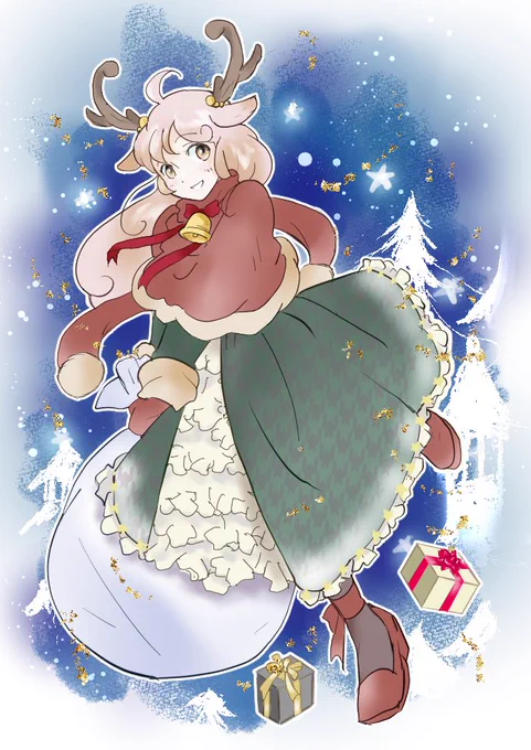 今日はクリスマスマーケットに行ってきましたいくつになってもクリスマスはワクワクしますね#トナカイ #クリスマス #イラスト #冬の創作クラスタフォロー祭 