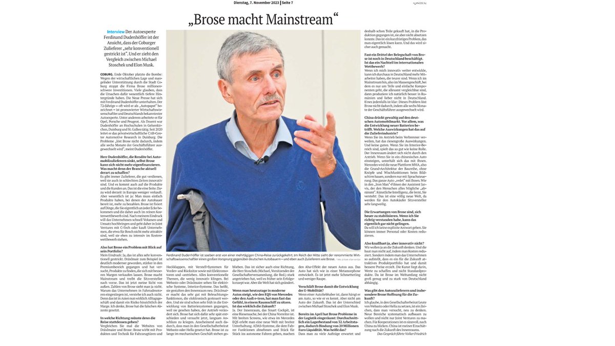 DudenhofferAUTO's tweet photo. Die #Autowelt ändert sich radikal + Und damit auch die #Zulieferwelt + #Tesla-#Gene sind dabei wichtig + dazu ein #Interview über #BROSE, #DRÄXLMEIER, #WEBASTO und andere +#automotiveindustry https://t.co/2b8BpAwft5