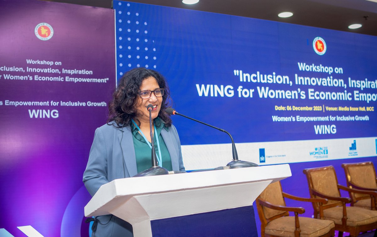 UNDP_BD's tweet photo. "#WING is working to create an enabling environment for #CMSME entrepreneurs thru policy advocacy for better implementation of the same," said @UNDP 🇧🇩 DRR @SonaliDayaratne at a w/s on 'Inclusion, Innovation, Inspiration- WING for Women's Economic Empowerment' jointly organised, by @UNDP, @UN_Women, @UNCDF supported by @NLinBD1 🇳🇱