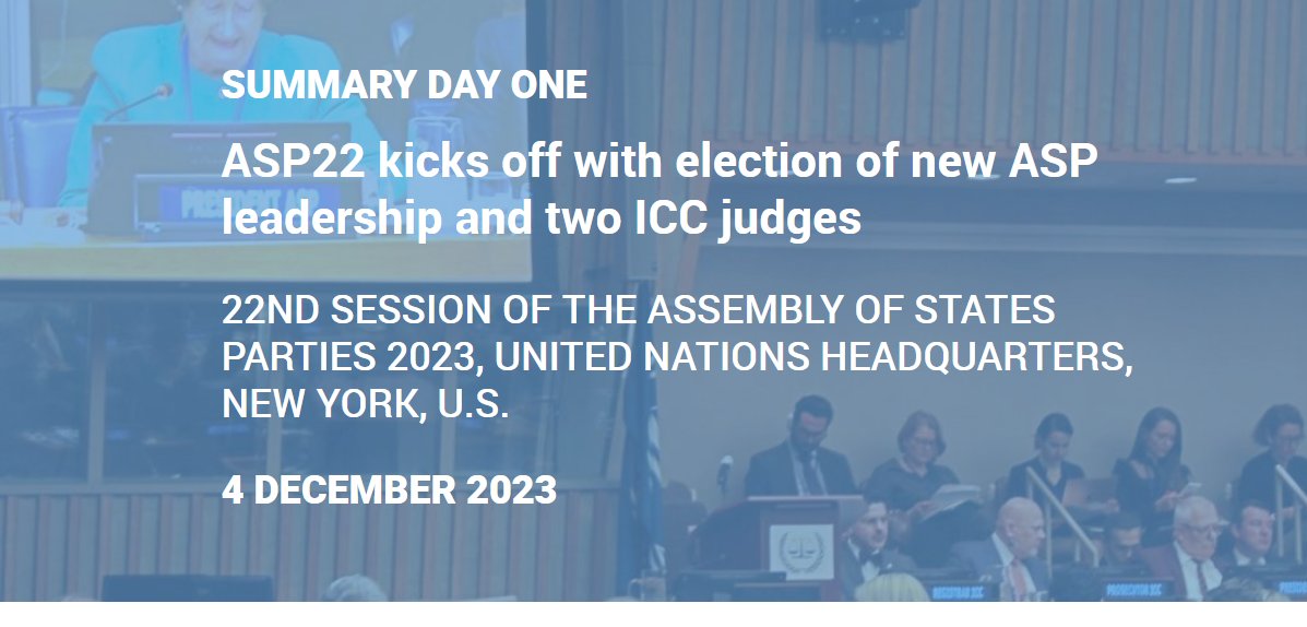 Here we go again #ASP22 #NGOVoices! We're reporting from the UNHQ in NY about the 22nd session of the #ICC Assembly of States Parties #ASP22, Find here @ngos4justice's summary of day 1 of #ASP22 coalitionfortheicc.org/asp22-day-one