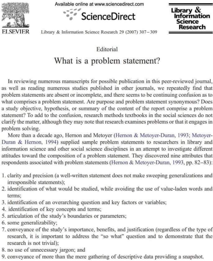 What is problem Statement? An Editorial by Elsevier