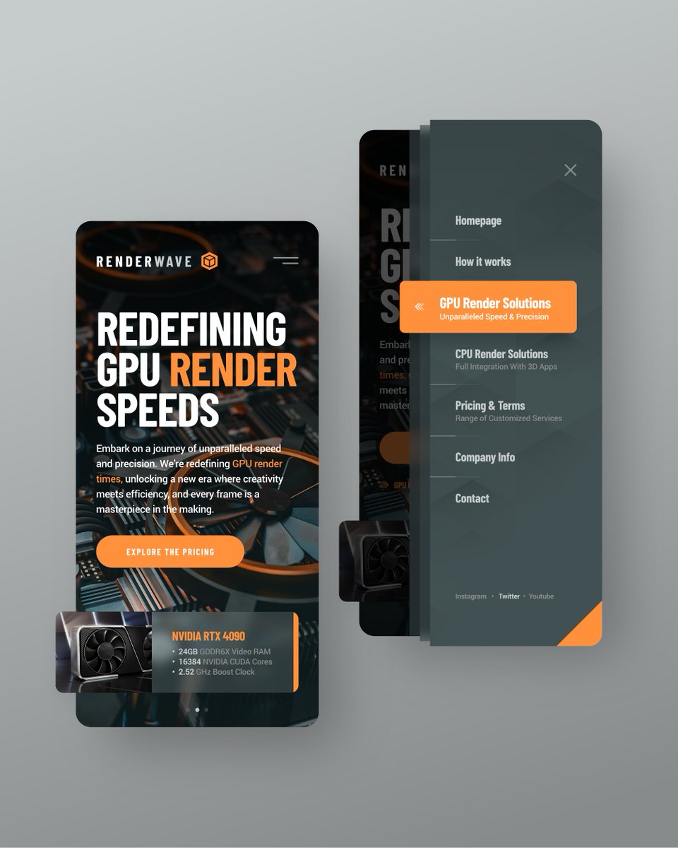 Here is also mobile preview of the header exploration for a cloud based rendering service.

#drawingart #web #website #design #webdesign #responsive #ui #ux #uidesign #uxdesign #gpu #cpu #render #3d #cloud #renderfarm #rendering #time #speed #servers #server #nvidia