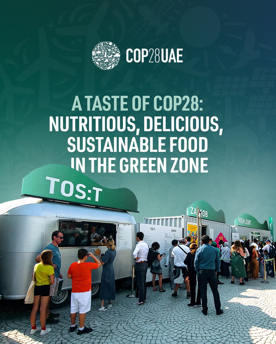 Did you know around 250,000 meals will be served at COP28? We are proud to offer a sustainable 1.5°C aligned menu and reaffirm our goal of hosting a sustainable #COP28 
Get your FREE tickets for the Green Zone NOW 🎟️👇 
cop28.com/tickets