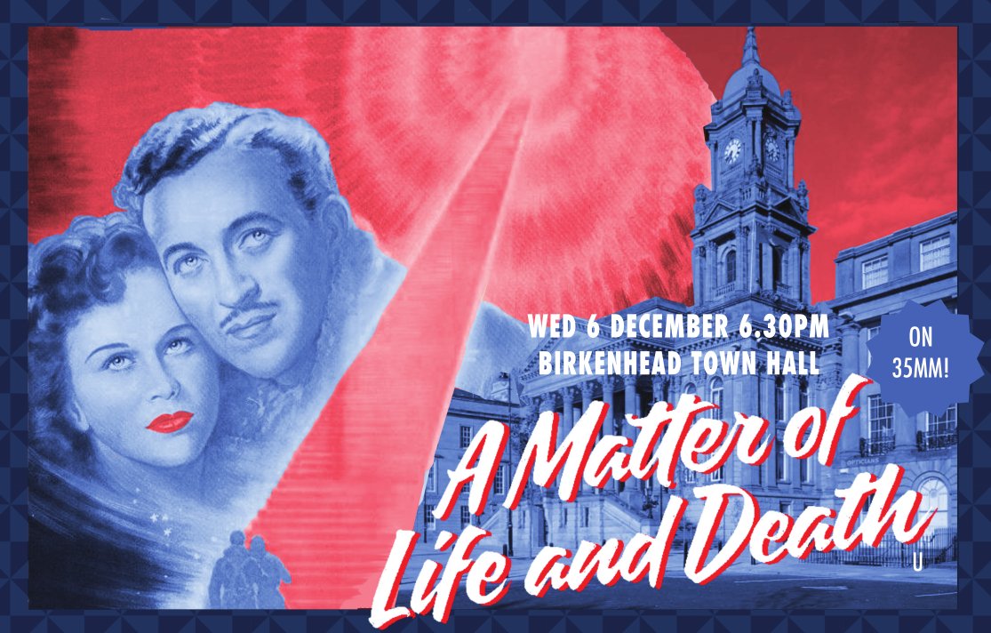 Tonight's the night! After many years, 35mm celluloid screenings return to Birkenhead Town Hall with A MATTER OF LIFE & DEATH part of @BFI #PowellandPressburger season. Tickets Free / £3 / £6 > amatteroflifeanddeath.eventbrite.co.uk From 6.30pm. Rare chance to see this iconic building and film