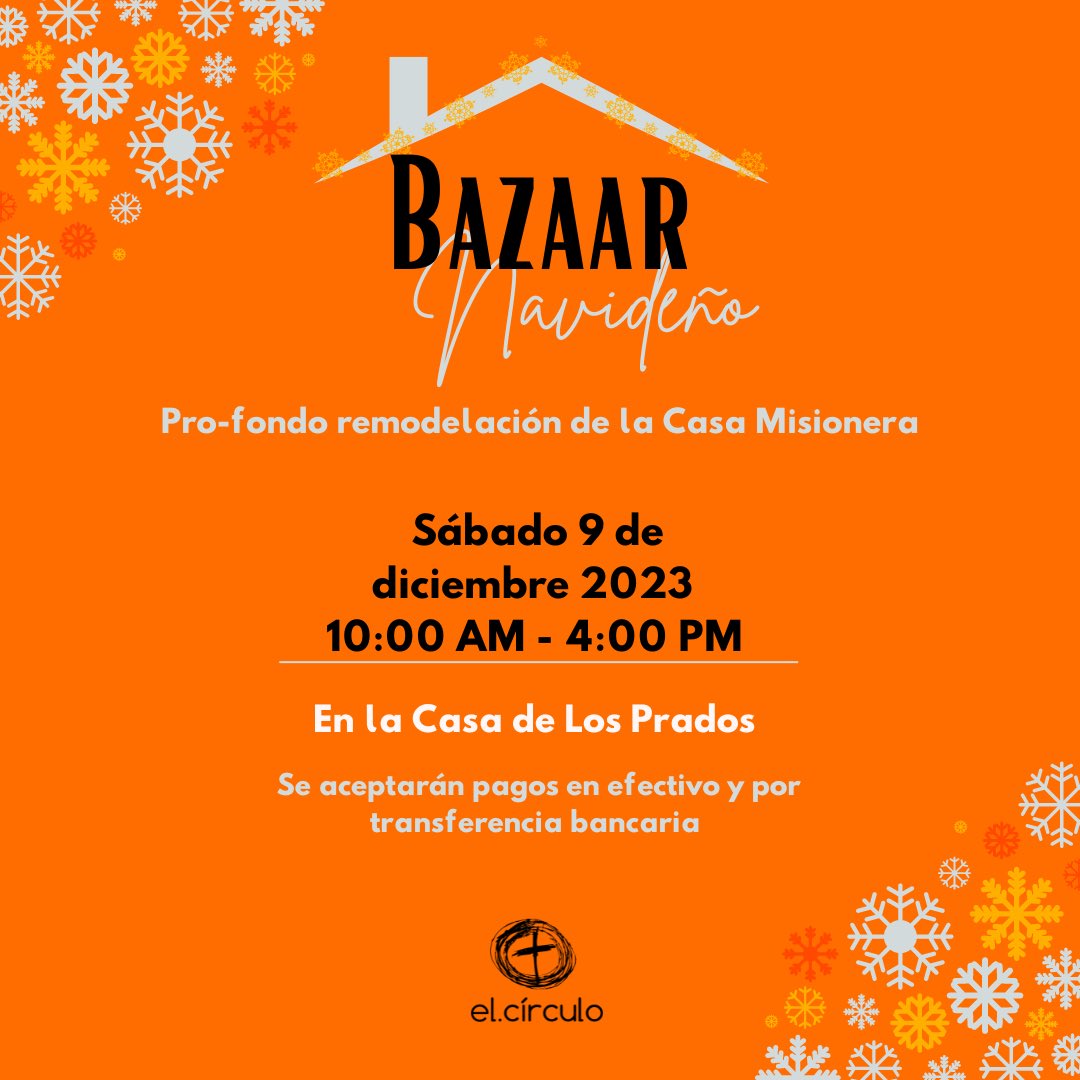 El_Circulo's tweet photo. Este sábado es nuestro Bazaar pro-fondos para terminar la remodelación de la casa Misionera. Invita a  tus amigos, vecinos y familia ¡para que se lo lleven todo!

Tendremos: Ropa de mujer, de hombre, de niños. Accesorios, artículos para bebés, zapatos, libros… https://t.co/CHP2og59RG