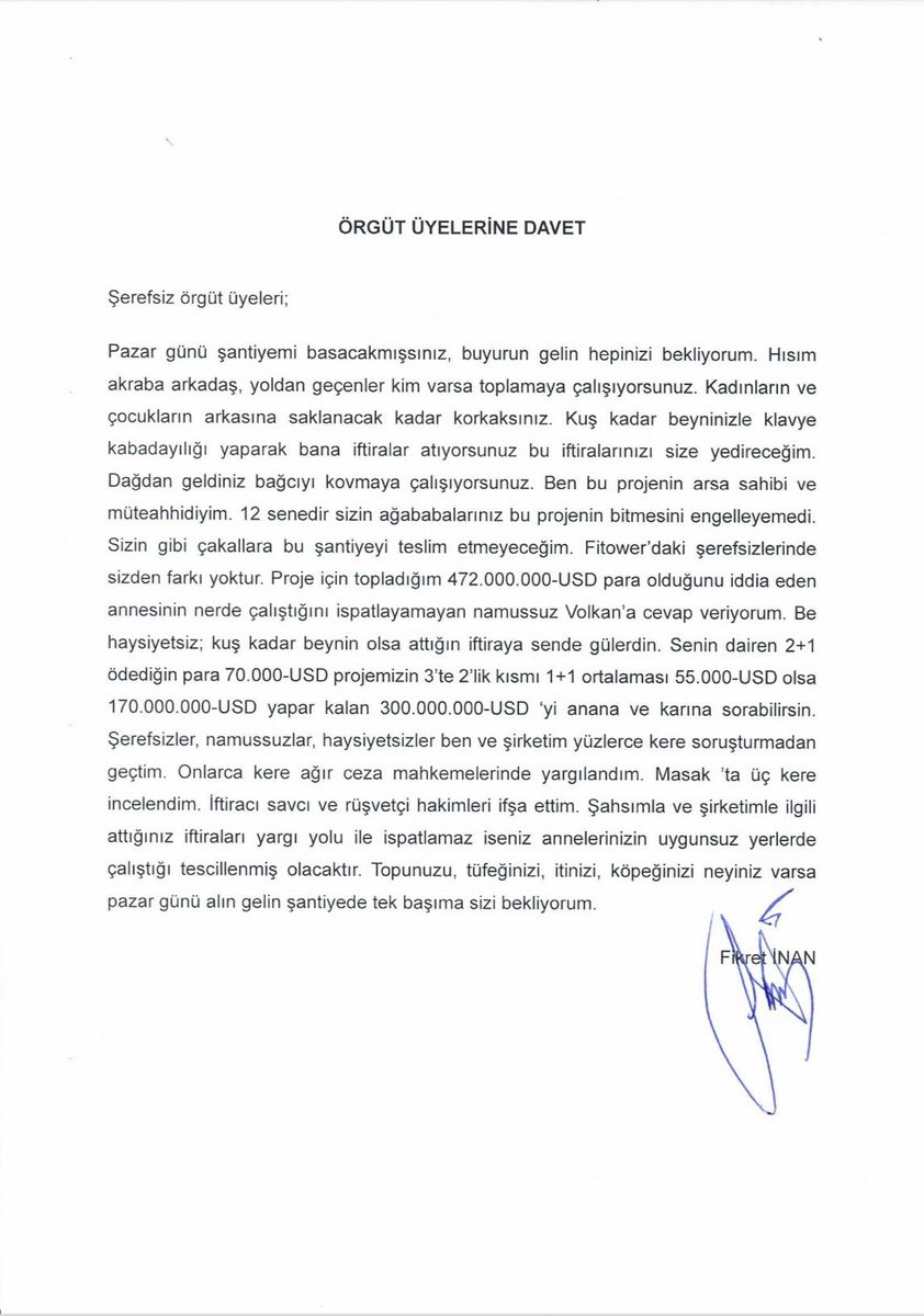 aykiri's tweet photo. Türkiye, futbolcuların daha fazla faiz alabilmek için fon dolandırılmalarını konuşurken ilginç gelişmeler oluyor.
Paralarını ödedikleri halde 14 yıldır evlerine kavuşamayan Fi Yapı mağduru yaklaşık 3200 hak sahibine şirket sahibi Fikret İnan bu yazıyı gönderdi: "Annelerinizin uygunsuz yerde çalıştığı ispatlanmış olacak."