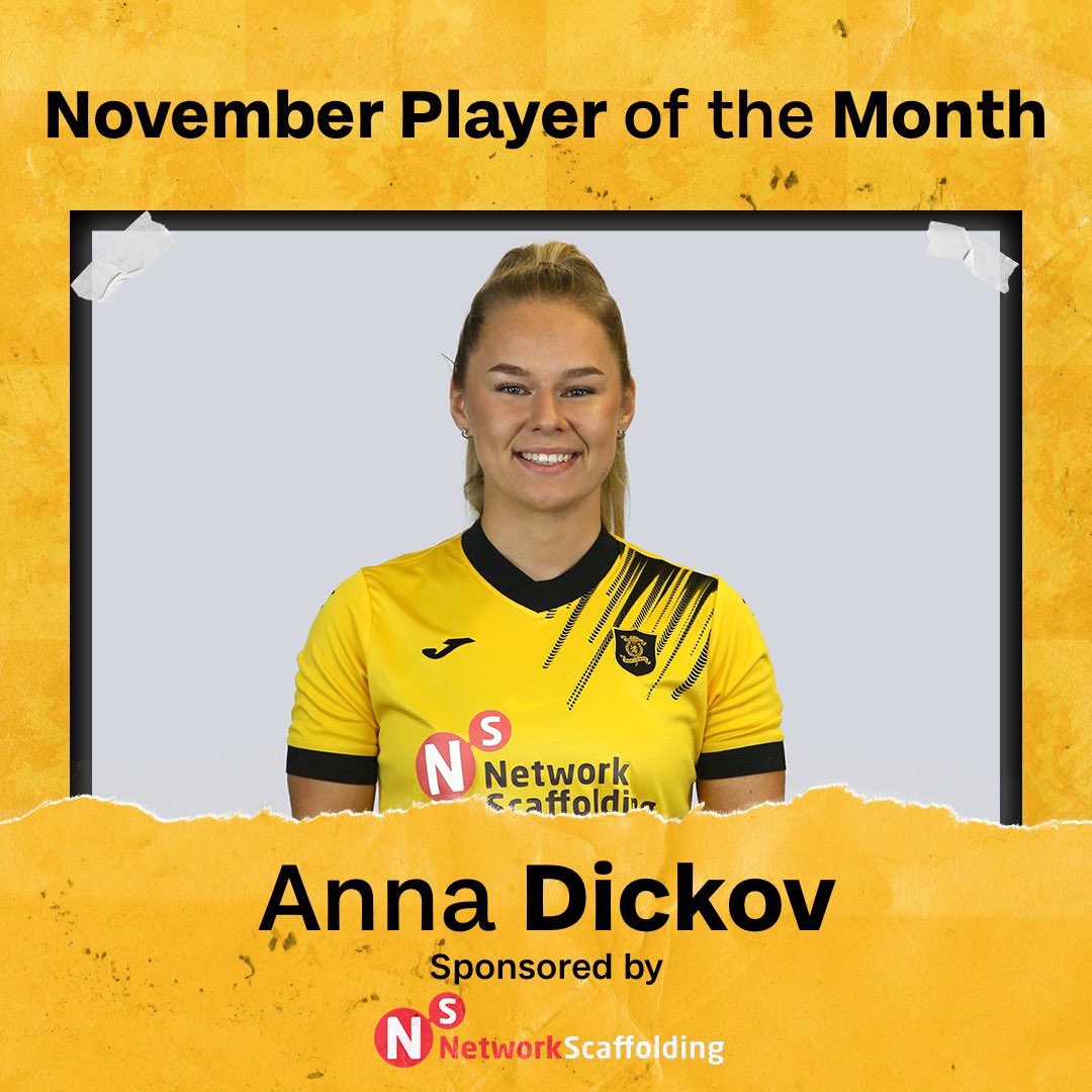 👏🏻 Congratulations to Anna Dickov who has been voted your <a href="/ProjectScaffol1/">Network Scaffolding Ltd</a> November Player of the Month! 

Anna has been a great signing since joining in the summer and we’re sure more is to come! 

Well in Anna!💛