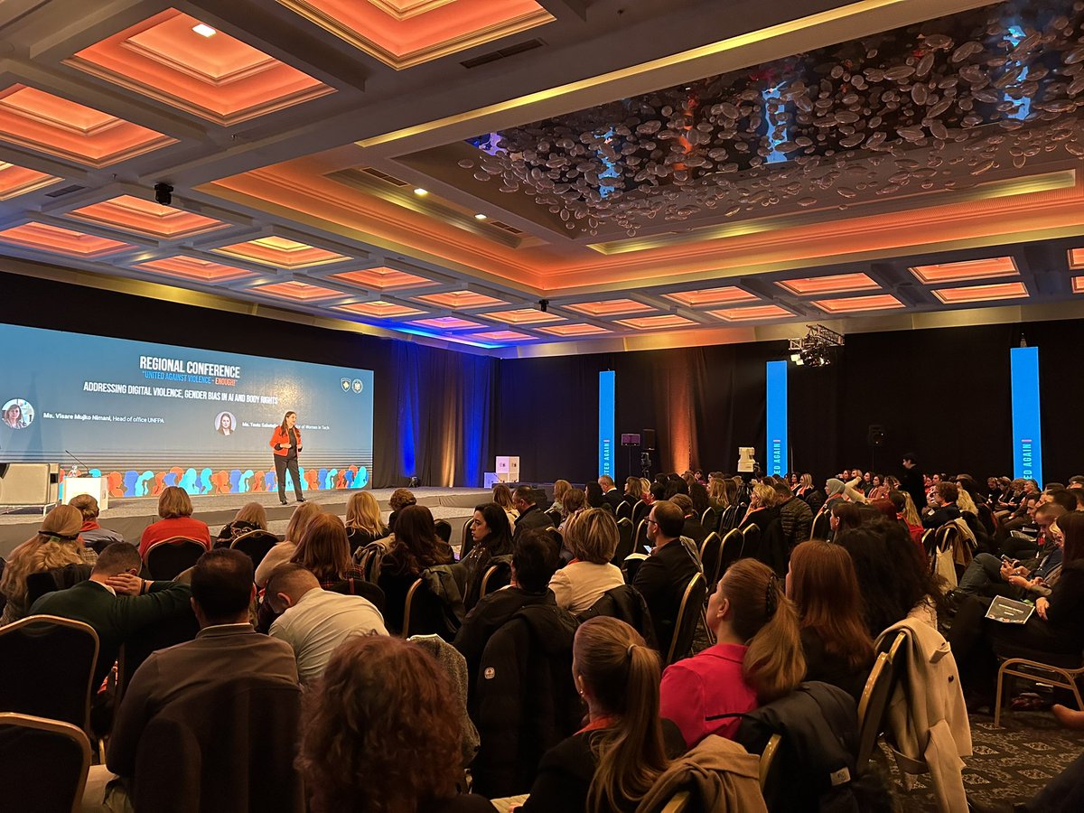 <a href="/Teutasah/">Teuta</a> from <a href="/wit_kosovo/">Women in Tech Kosovo</a> addressed Digital Violence and Gender Bias in AI at the "United against Violence" regional conference organized by Ministry of Justice. 

Latest <a href="/unwomeneca/">UN Women Europe & Central Asia</a> report revealed that 43.3% of women in Kosovo face technology-facilitated violence. #NoExcuse