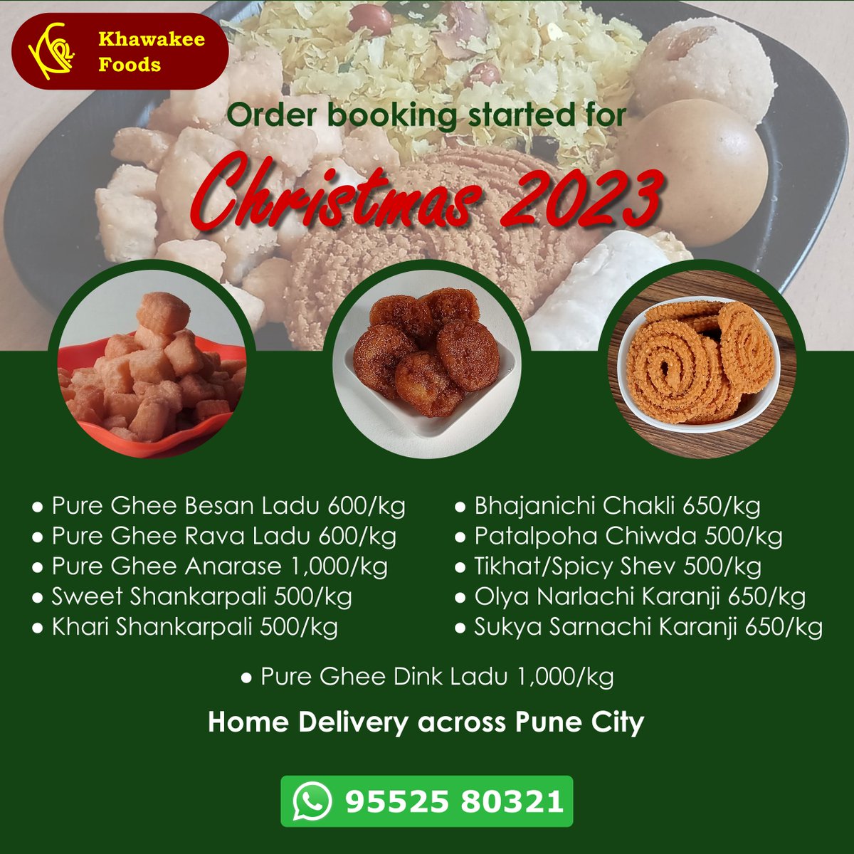 Book your Faral orders for Christmas 2023!

For order:
Call / WhatsApp on: 95525 80321

#Christmas #faral #khawakee #loveofeating #food #maharashtrianfood #traditional #festivevibes #Festival #ordernow #maharashtra #pune