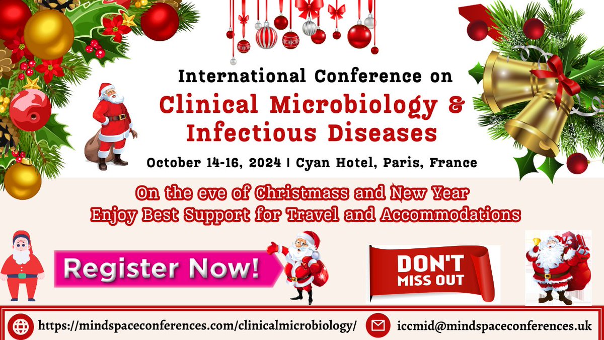 Clinicalmicro23's tweet photo. Hurry up!! On the eve of Christmas and New Year
Enjoy the Best Support for Travel and Accommodations 
Join our event and meet our Experts at ICCMID 2024 from October 14 to 16, 2024 in Paris, France
Please visit: https://t.co/iieBRD2Iwj https://t.co/0nSSQpKpgO