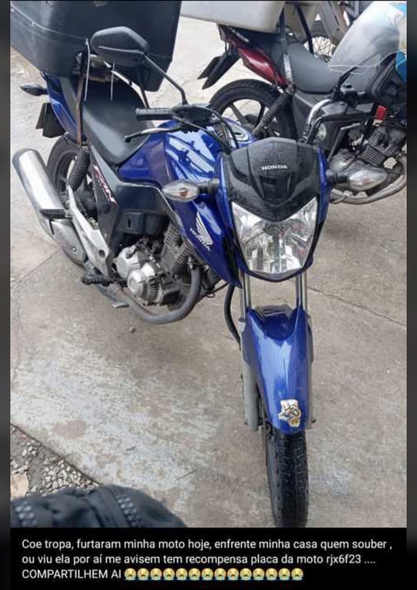🚨🚨🚨 Moto de trabalhador, foi roubada na Rua Samin no 155, quem puder compartilhar vai deixar forte 💪. Amigo está desesperado, precisa da moto para trabalhar 🚨🚨🚨🚨