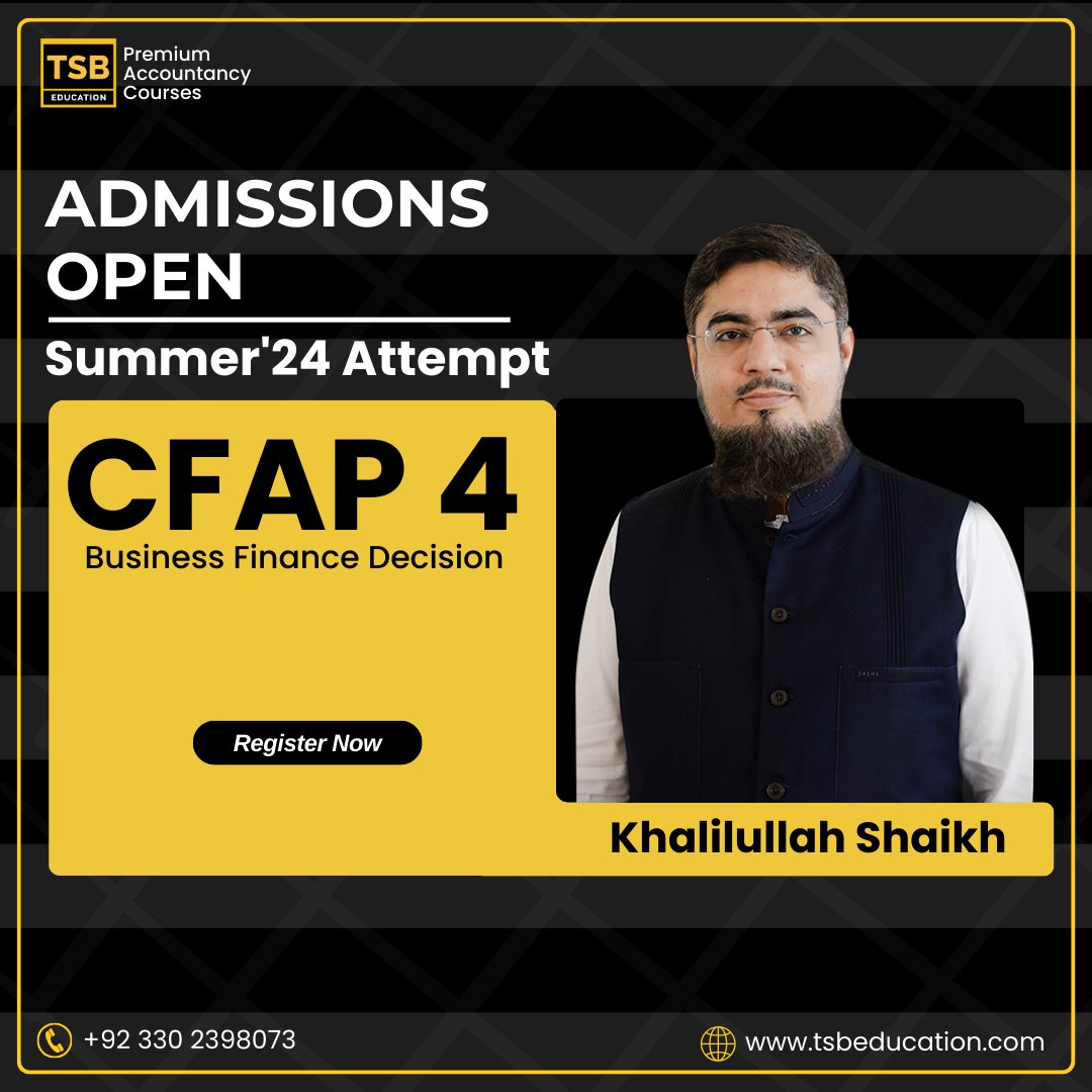 TsbEducation's tweet photo. TSB Education brings you an opportunity to get CFAP 4 Regular batch by our renowned faculty Sir Khalilullah Shaikh. Enroll yourself to get 50% Discount now.

Contact us: +92 330 2398073

#TSBEducation #CAPakistan #ICAP #CFAP #premiumaccountancycourses #CAGlobal #AdmissionsOpen https://t.co/umUG3dUiOz
