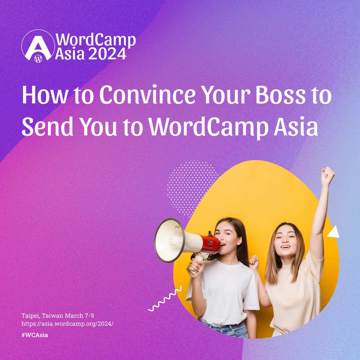 WordCampAsia's tweet image. Thinking of attending #WordCampAsia2024 but not sure how to pitch it to your boss? Our latest blog post has all the tips you need to convince your boss to send you to this premier tech event. It&apos;s more than a conference – it&apos;s a career game-changer! buff.ly/3t44TQ6