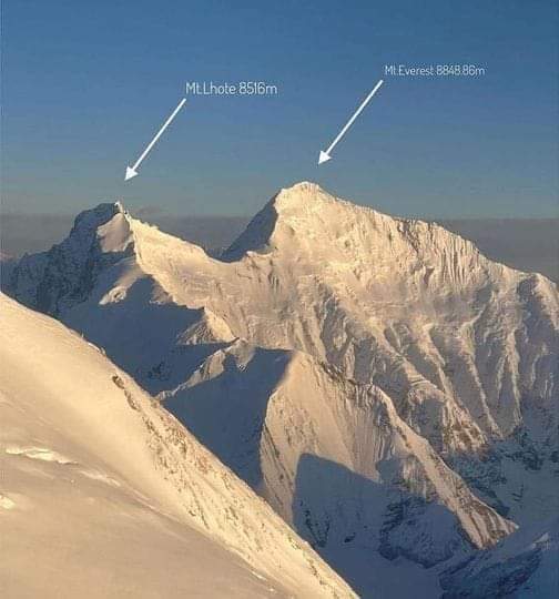 Mt. Everest and Mt. Lhotse in one frame 
1: Mt. Everest 8848.86m
2: Mt. Lhotse 8516m
 #everestbasecamp #expedition #everestchallenge #Everest  #visitnepal #nepalplanettreks