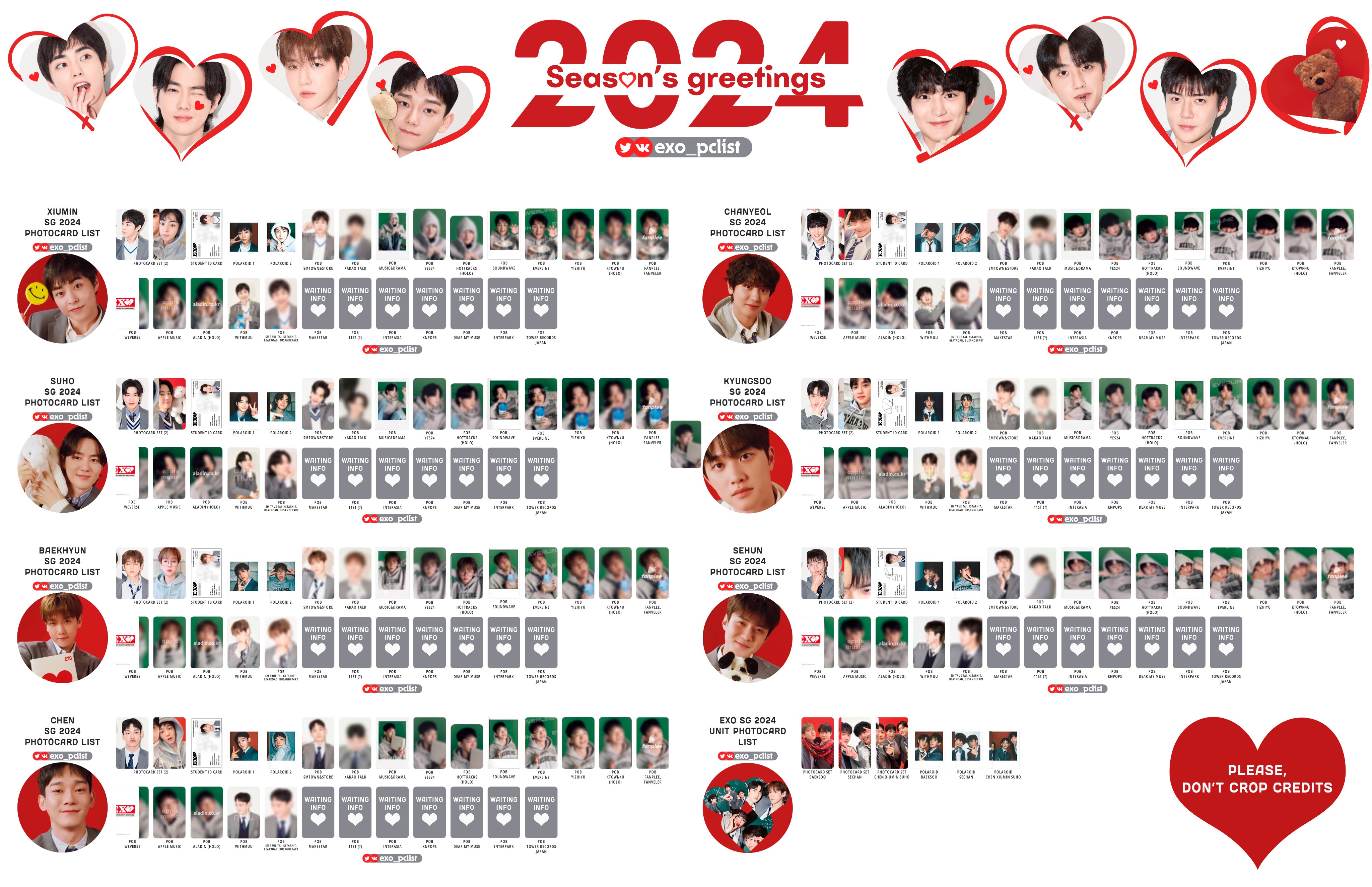 EXO's photocard lists | ot9 on X: 