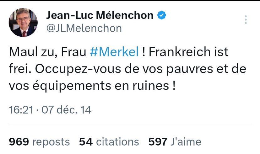 mbad75's tweet photo. Pour LFI les «Ta Gueule »  vis à vis des opposants ne sont autorisés qu’en allemand #sachezle https://t.co/uljzguEMQl