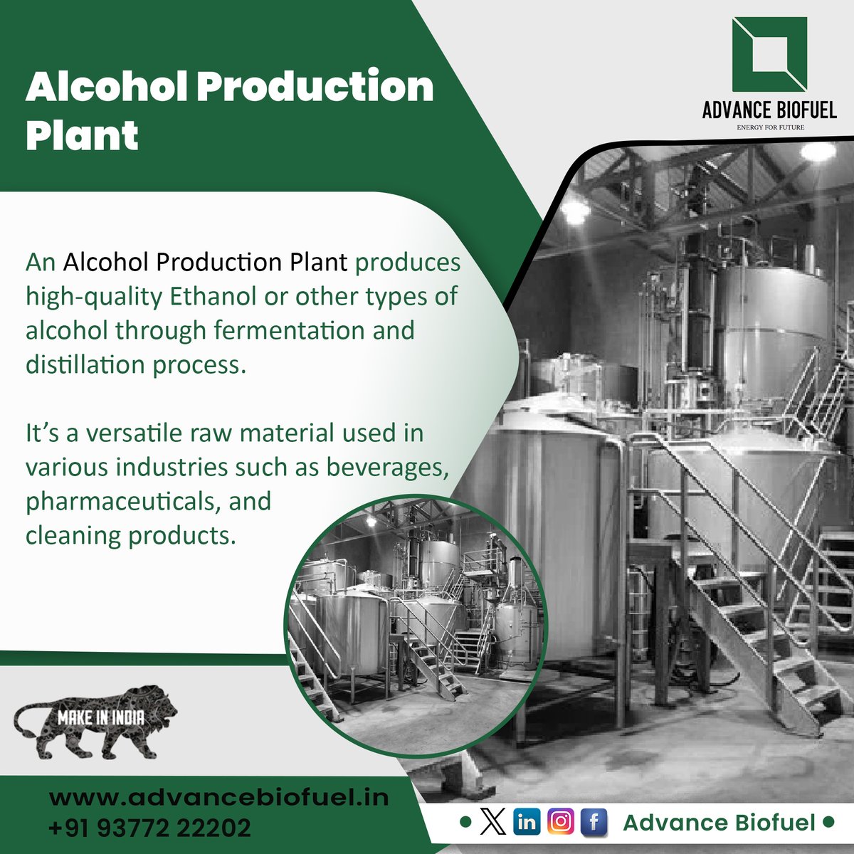 An Alcohol Production Plant produces high-quality Ethanol or other types of alcohol through fermentation and distillation process.

#AdvancedBiofuel #BreweryLife #CraftDistillery #SpiritProduction #AlcoholIndustry #DistilleryLife #BrewingProcess #DistillationProcess