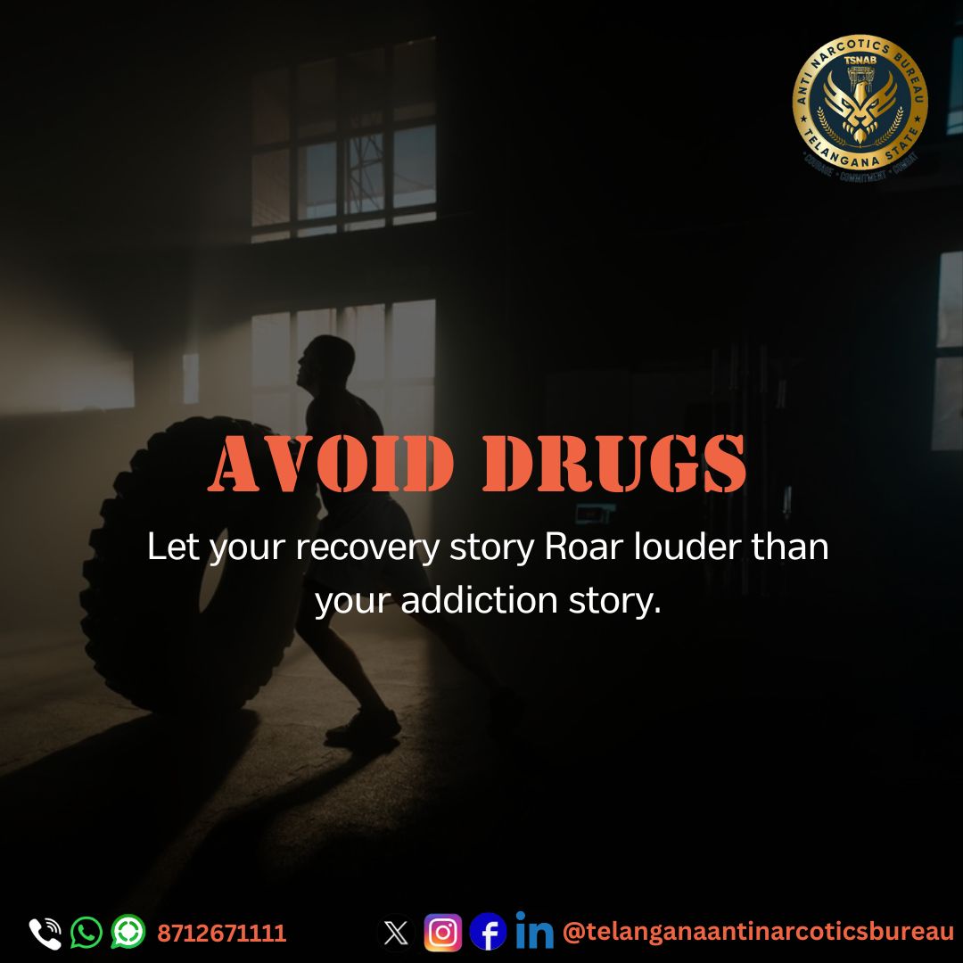 Let your recovery story Roar louder than your addiction story.
@TelanganaDGP @CPHydCity @narcoticsbureau
@CVAnandIPS @hydcitypolice @cyberabadpolice
@RachakondaCop @TelanganaCOPs @NMBA_MSJE
@UNODC
#drugfreetelangana #drugfreegeneration #WorldSoilDay #Soil #UNODC #NMBA