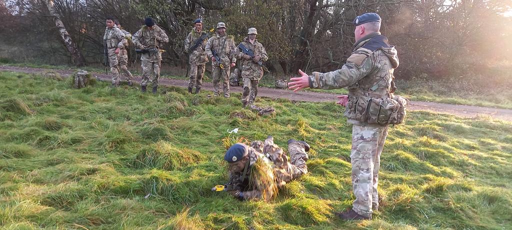 RAF Section practise their fieldcraft skills on Contingent Field Day at Caerwent.