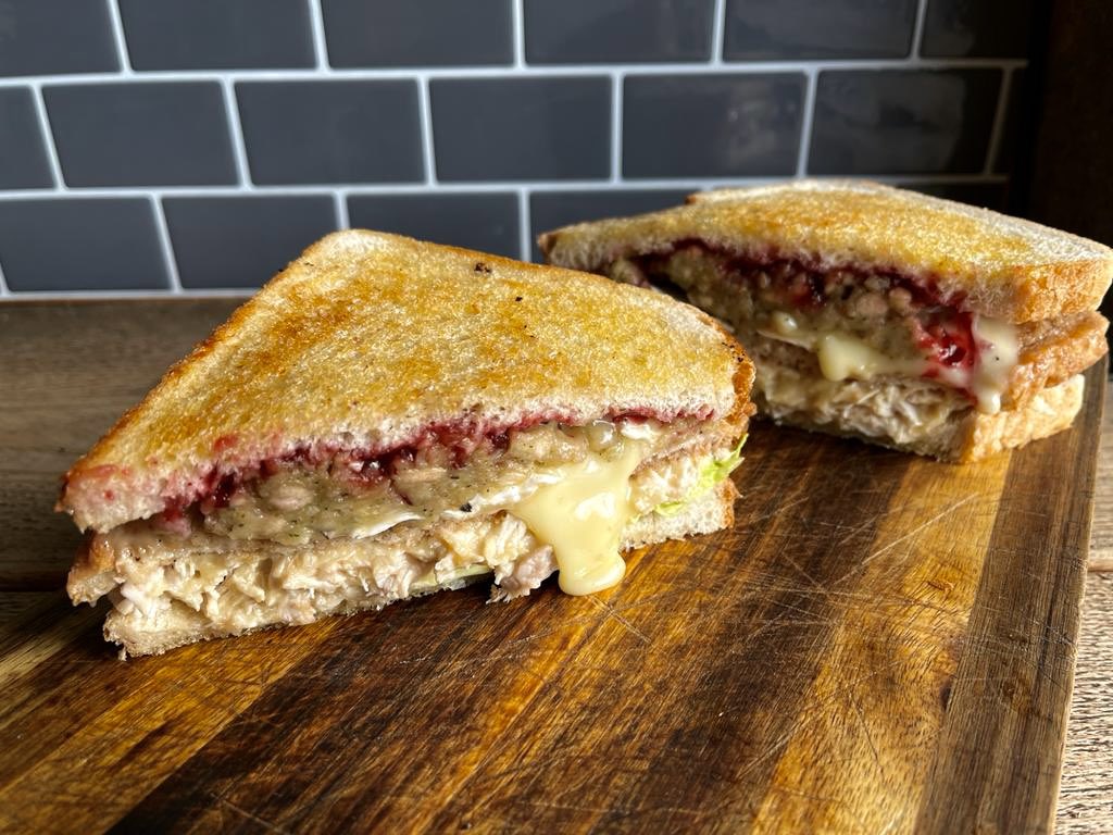 The Moist Maker…THE sandwich from Ross in  Friends…turkey, stuffing, mash, sprouts, cranberry &amp; Brie plus that all important gravy soaked sliced and a handful of sage &amp; onion fries…available for lunch ❤️
