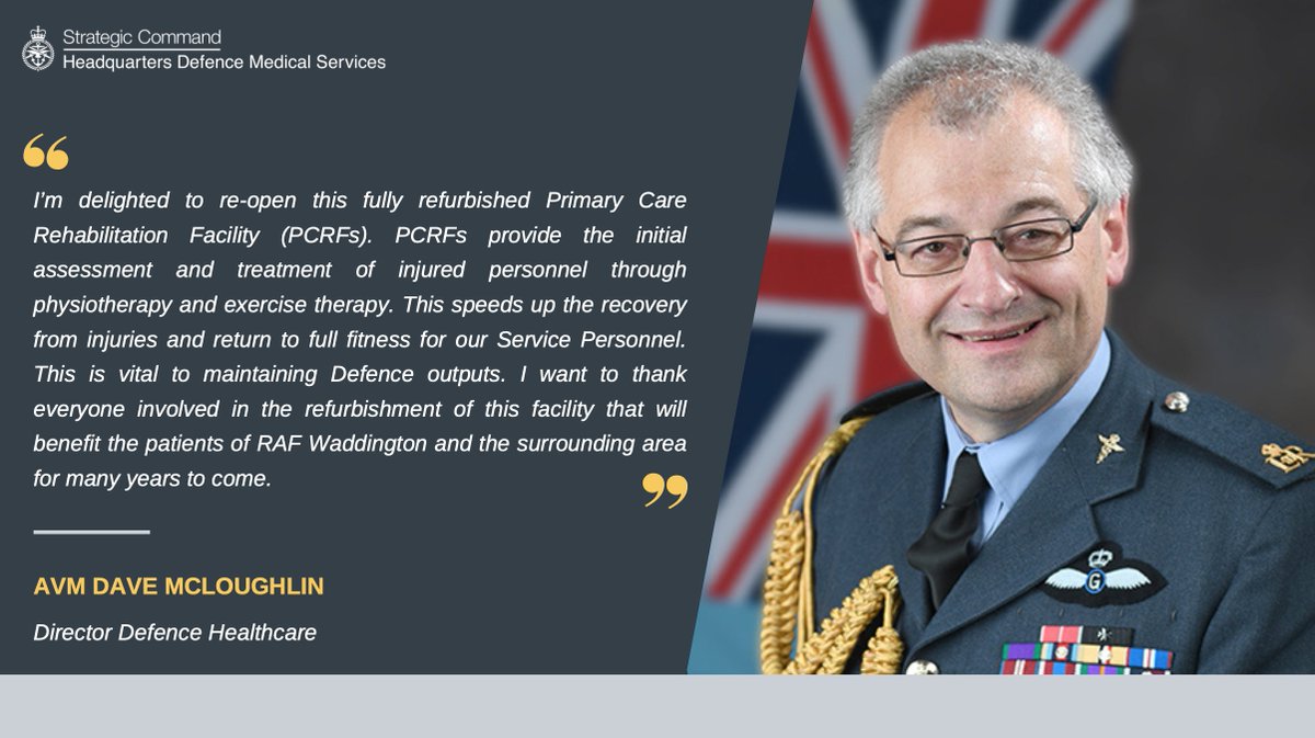 AVM McLoughlin opened the refurbished Med Centre today, demonstrating collaboration across Defence to deliver a fully fit for purpose centre in support of our Armed Forces Personnel at RAF Waddington. 

#FutureDMS