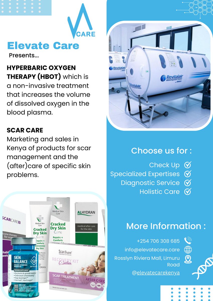 RosslynRiviera's tweet photo. Unlock the potential of cutting-edge scar care and hyperbaric oxygen treatment at Elevate Care Kenyaon Level 3. Elevate your healing journey with their advanced therapies. π #HealingInnovation #ElevateCare #RosslynRivieraMall #OptimalRecovery #AlwaysMoreEveryday https://t.co/djYQk6MmrU