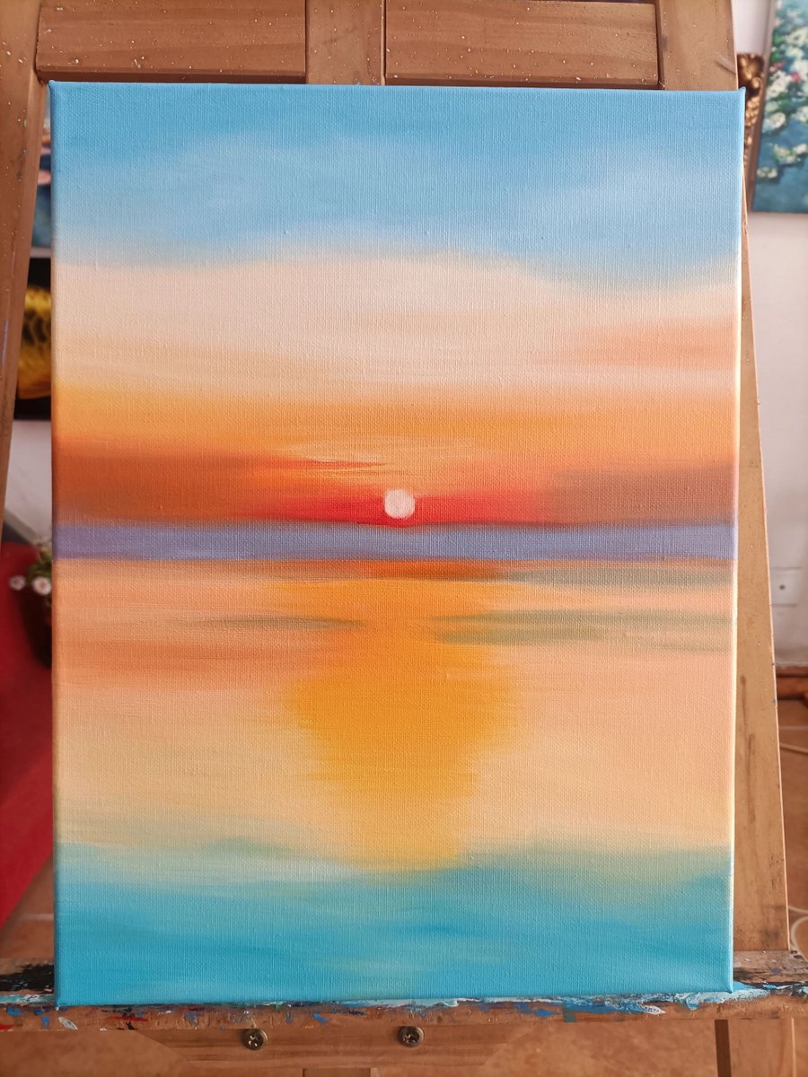 yamada_611's tweet photo. 創造的な油絵夕日風景
最初は夕日の海を描くつもりでした
しかし、後で画面が単調だと感じ、下の部分を変更しました 😊🎨🌅

#油絵  #お絵かき #絵画 #油絵風景 https://t.co/P9mSVwNRZj