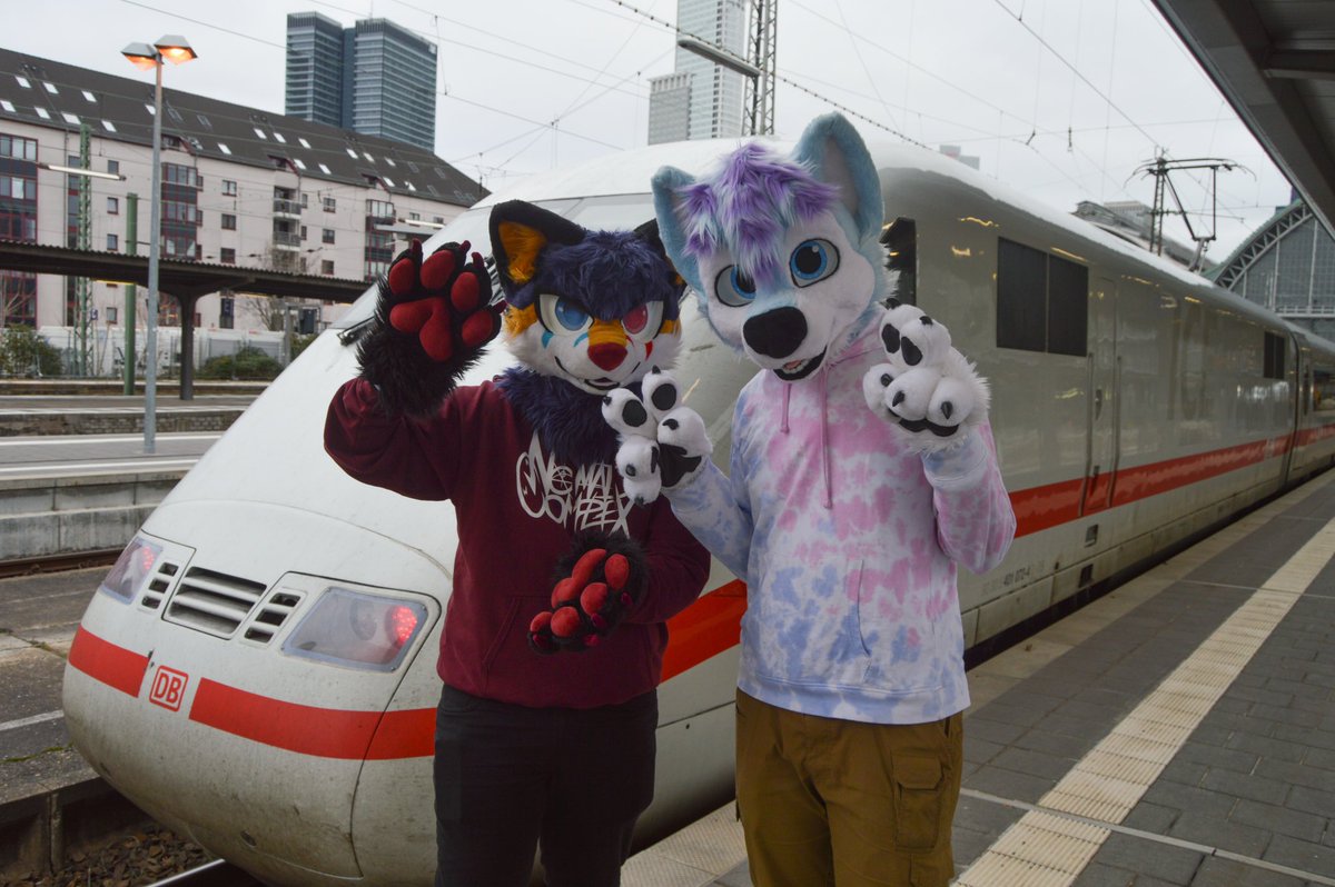 Some of my favourite trains with <a href="/HuskySethy/">SethyHusky 🏳️‍🌈</a>! uwu

📸:<a href="/Phynnax/">Phynnax</a> 

#furry #fursuiter #db #ice