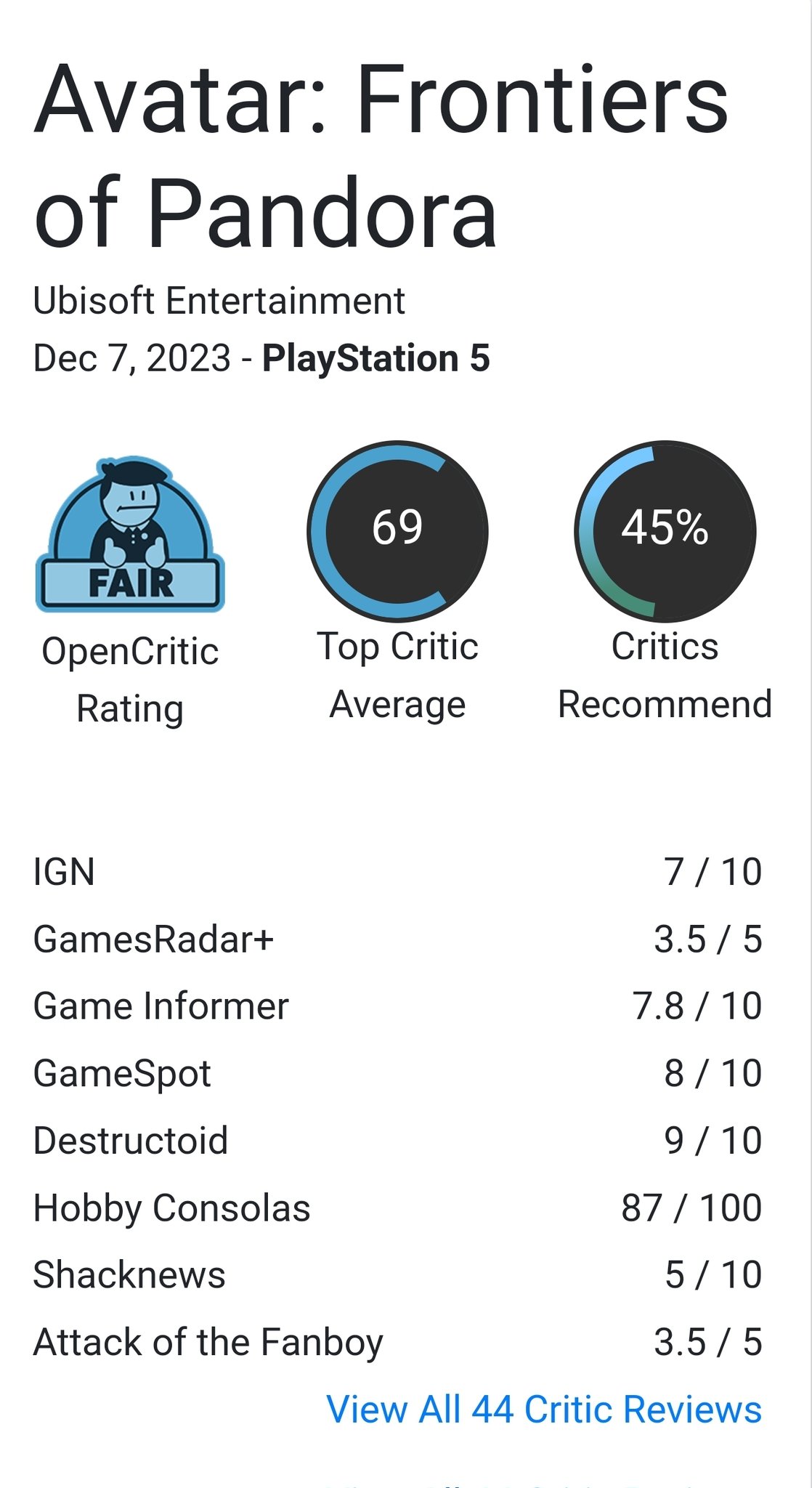 Knoebel on X: “Avatar Frontiers of Pandora Reviews: IGN 7/10 Game 