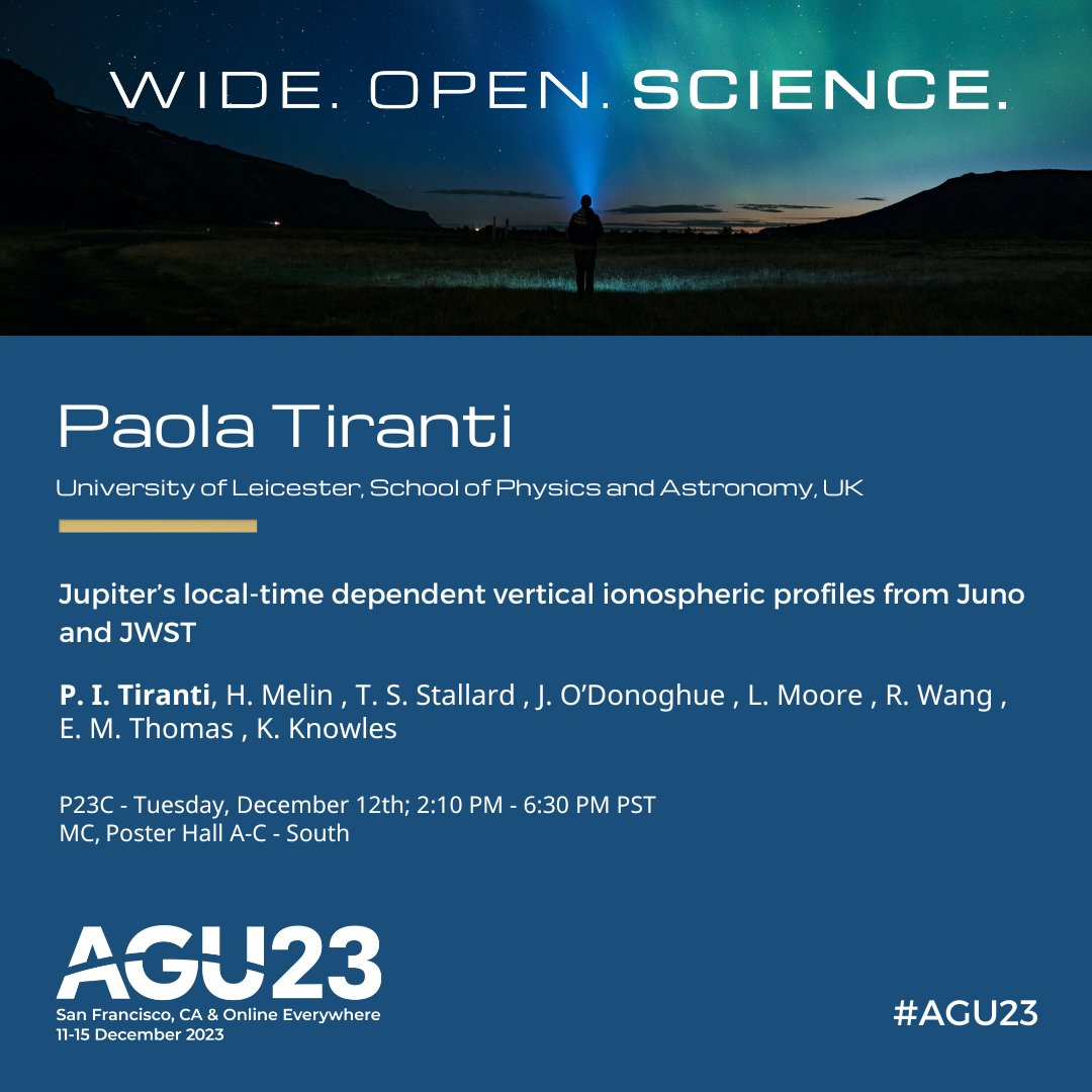 Next week I'll be attending my first AGU! Looking forward to connect with the wider scientific community and have some great chats🌌🛰️ 

You can also find my poster on the iPoster Gallery for a preview and for OSPA :) 

#AGU23 #Juno #JWST #SpaceResearch