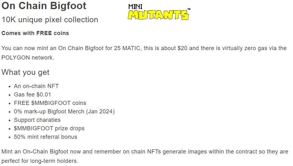 pablo (@pablobrunetti) on Twitter photo Hey, guys,
Enjoy the new project <a href="/minimutants/">๐ ๐ : 0 ETH for a Mini Mutant NFT - CLICK HERE!</a>
minimutants.com/bigfoot/?r=8 Hey, guys,
Enjoy the new project <a href="/minimutants/">๐ ๐ : 0 ETH for a Mini Mutant NFT - CLICK HERE!</a>
minimutants.com/bigfoot/?r=8