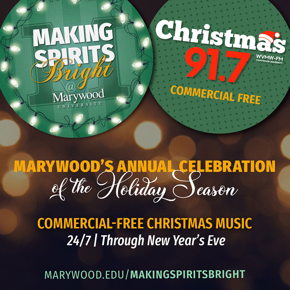 MarywoodU's tweet photo. See how Marywood is Making Spirits Bright all season long and tune in to VMFM 91.7 for 'round the clock Christmas classics!

›› https://t.co/s0K5z2Krmd https://t.co/AA9yoOUY7v