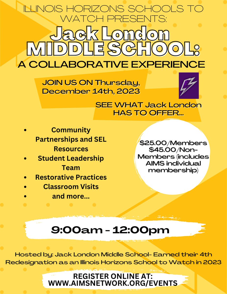 aimsnetwork's tweet photo. Come join us on 12/14/23 to LEARN about what Jack London Middle School has to offer.  Don't miss out on this Networking event as you will get an opportunity to discover the great things Jack London has to offer, which makes it one of our Schools to Watch recipient schools. https://t.co/9Zk90vJv04