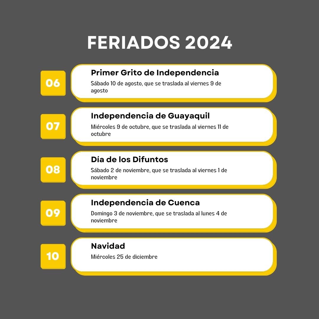 inforedec's tweet photo. El Ministerio de Turismo confirmó el calendario de feriados que se aprobaron en el país para el 2024.

Desliza para saber cuáles son👉🏻

#Feriado https://t.co/Y4gXeLmlj4