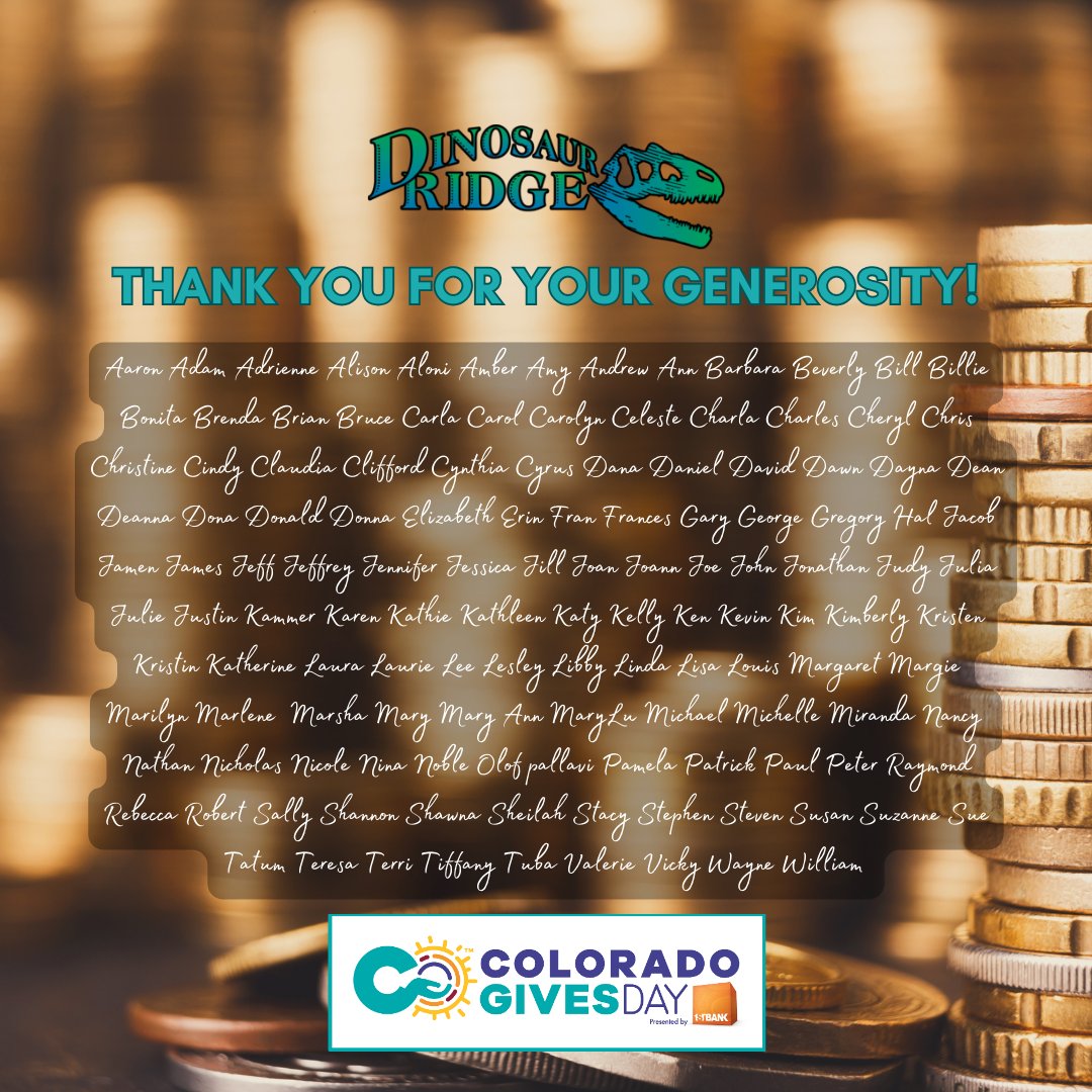 Can't thank all these generous donors enough! Our goal was to raise $35,000, and we received $34,150 -- but wait, there's more!  #ColoradoGives Foundation will calculate our percentage of the Incentive Fund and award us additional money-- stay tuned!