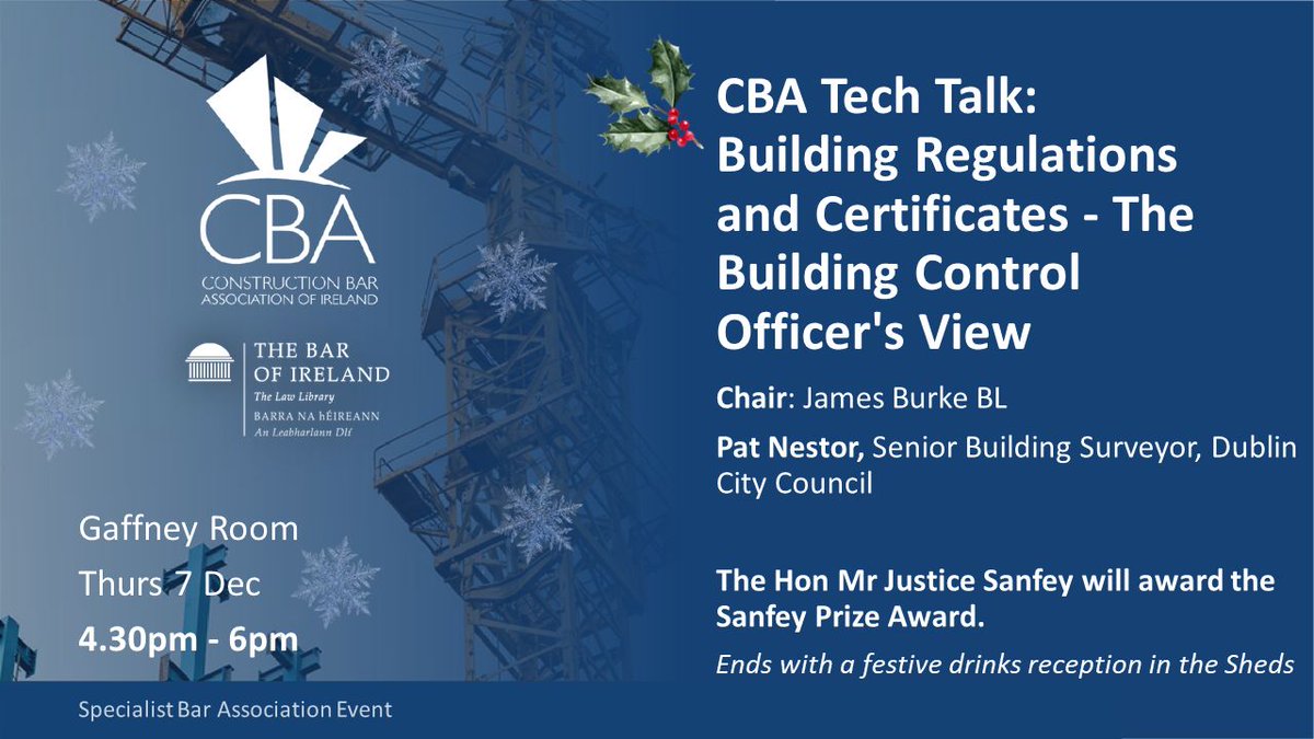 TheBarofIreland's tweet photo. 🌟 Have you secured your tickets yet? 🌟

CBA Construction Bar Association Tech Talk: Building Regulations and Certificates - The Building Control Officer’s View

Unlock insights, network with industry leaders, and stay ahead of the curve in the dynamic world of construction Law. Don't miss this opportunity to connect, learn, and elevate your professional journey.

📅 7th Dec
🕒 4.30pm
📍 Gaffney Room

Secure your spot now! Click the link for more details and registration: https://t.co/PKtbx2r2ER