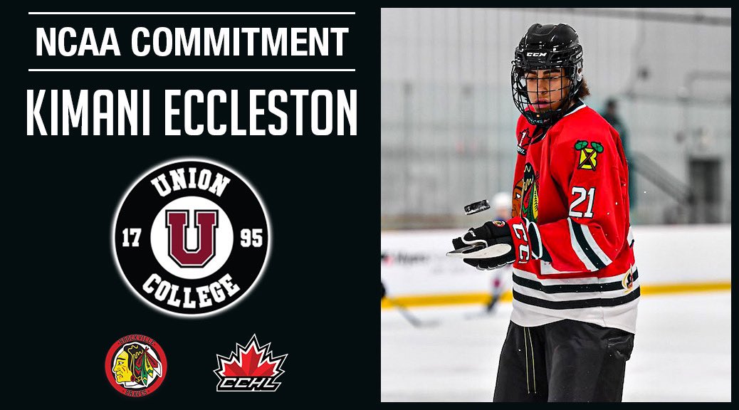 The Central Canada Hockey League and the @BrockBraves are pleased to announce, 2007 born Brampton, ON, Kimani Eccleston has committed to NCAA Union College for the 2026-2027 season. 🗞️ | thecchl.ca/commitment-ale… 📸 | icelevel.com Graphic | Mark Kelly