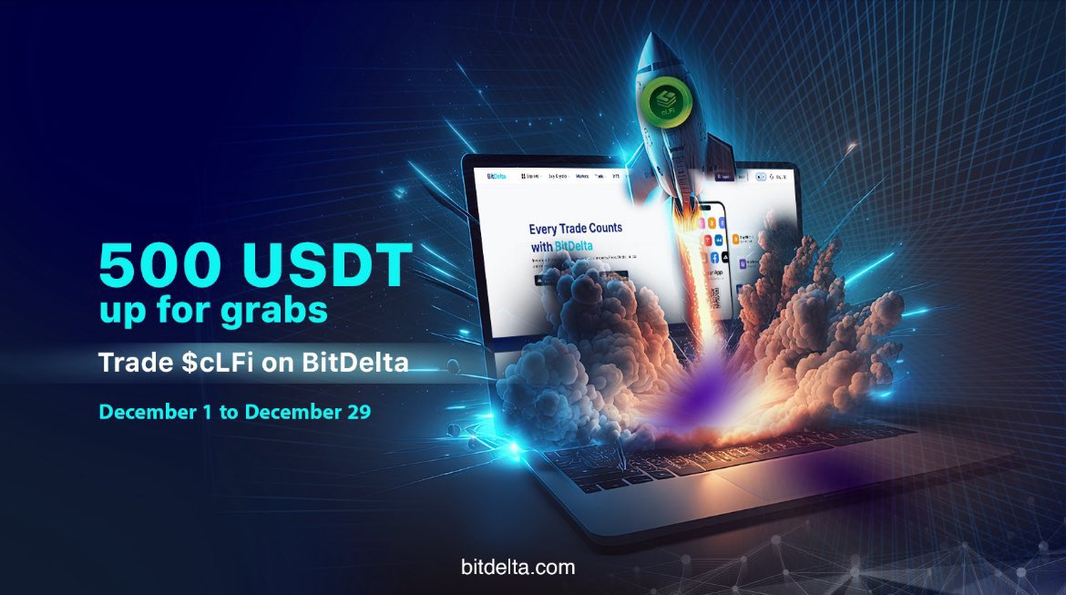 chitaglorya3rd's tweet photo. Trade & Win with @bitdelta! 💰
 
500 USDT up for grabs for Top 25 traders of the cLFi/USDT pair on the BitDelta Exchange .
 
Get in on the action:
✅ Sign up using this link https://t.co/mCGO4dXEzU
✅ Make a minimum trade of $50
 
PS - KYC verified users to get extra rewards.
 
For more details, check out the official blog https://t.co/E06bNk6jVb

#crypto #trading