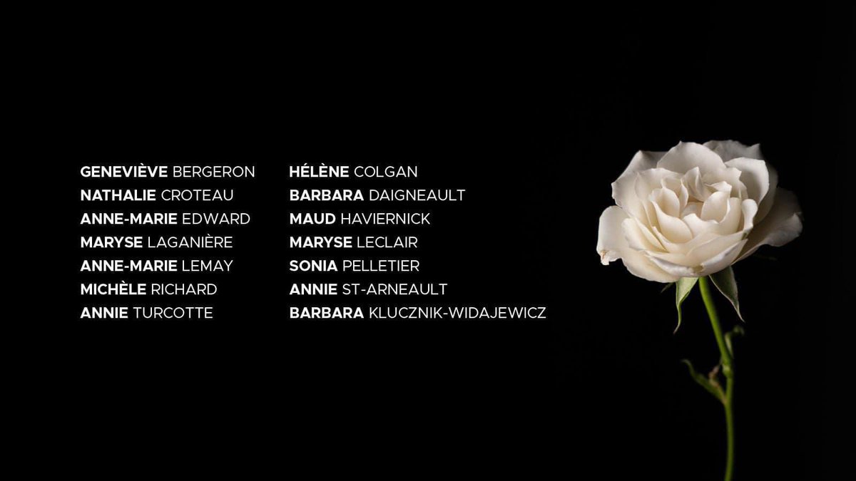 S_Louis10's tweet photo. As a Montrealer, as a Canadian, as a woman, as a human being I will always say these names and remember December 6, 1989. #6dรฉcembre #December6 #EcolePolytechnic #NationalDayOfRemembrance https://t.co/I7ANYHMTM8