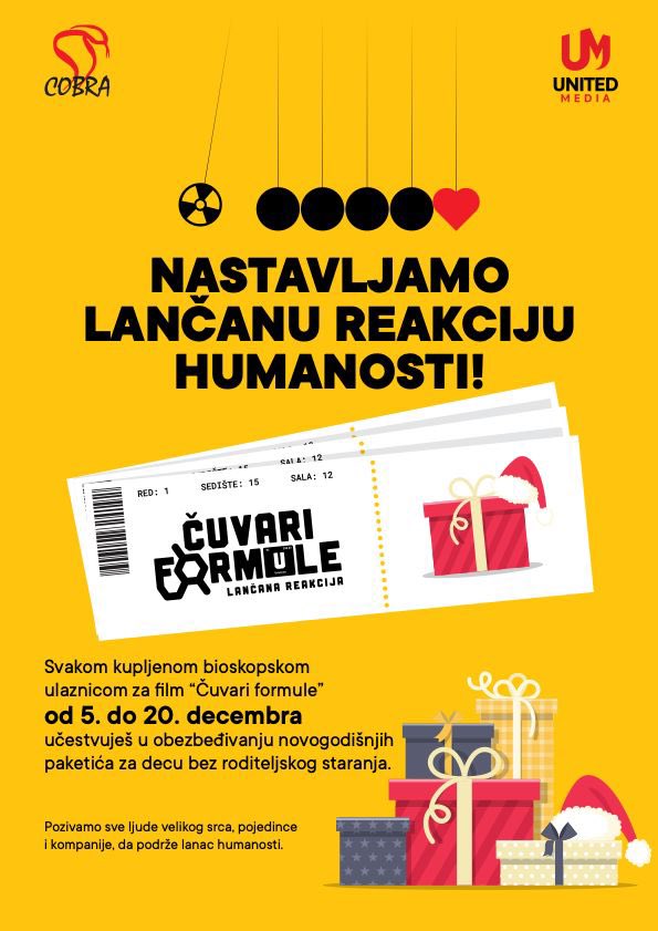 Kupovinom ulaznica za film “Čuvari formule” učestvujete u kupovini paketića za decu bez roditeljskog staranja! Nastavi lančanu reakciju dobrih dela #cuvariformule
