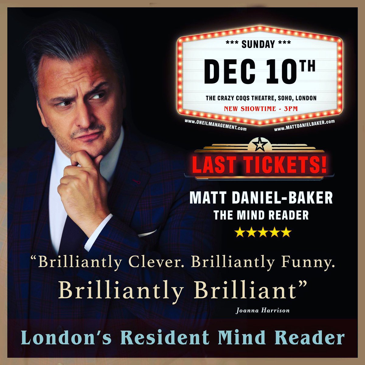 Matt Daniel-Baker (@mattdanielbaker) on Twitter photo *** THIS SUNDAY @ 3PM *** LAST TICKETS ***
Almost sold out for my last Crazy Coqs show of 2023. 🎟️🎭
Do some Christmas shopping and leave your bags in the cloakroom… why not?? 🎄
Back with a bang on the 31st of Jan 2024!
mattdanielbaker.com/theatre
<a href="/ONeilManagement/">ONeilManagementUK</a> <a href="/CrazyCoqs/">Crazy Coqs</a> *** THIS SUNDAY @ 3PM *** LAST TICKETS ***
Almost sold out for my last Crazy Coqs show of 2023. 🎟️🎭
Do some Christmas shopping and leave your bags in the cloakroom… why not?? 🎄
Back with a bang on the 31st of Jan 2024!
mattdanielbaker.com/theatre
<a href="/ONeilManagement/">ONeilManagementUK</a> <a href="/CrazyCoqs/">Crazy Coqs</a>