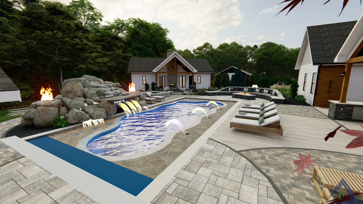 PrecisionOut's tweet photo. We love pool houses but this is an actual 2 story house that we will be building over this winter. Love how it seamlessly integrates into our project!

#SketchUp #lumion #LandscapeDesign #ExteriorDesign https://t.co/Bf6maTMqyr