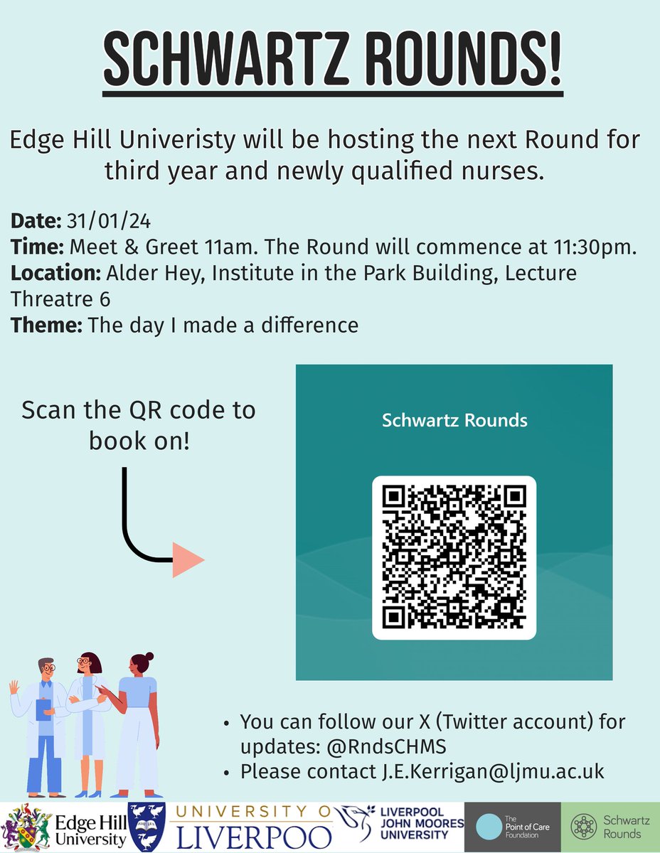 Are you a 3rd Year Nursing Student or newly qualified staff member? @EHU_FHSCM are hosting our next @RndsCHMS Schwartz Round on 31st Jan 2024 on 'The Day I Made A Difference' Come and listen to real experiences from practice whilst we acknowledge the person behind the profession